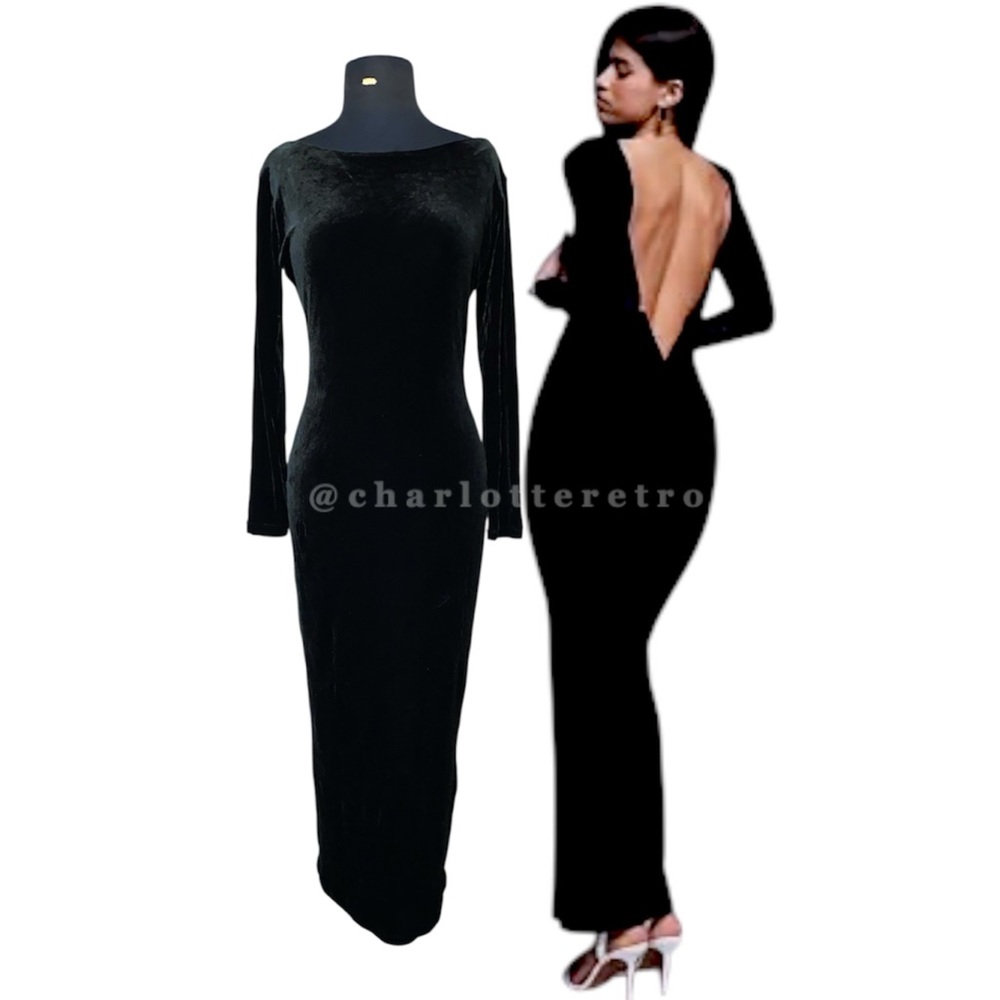 vtg CACHE • Crushed Velvet Backless Maxi Dress